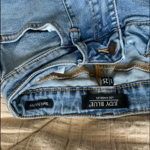 Judy Blue bell bottoms with seam down the center front and back.